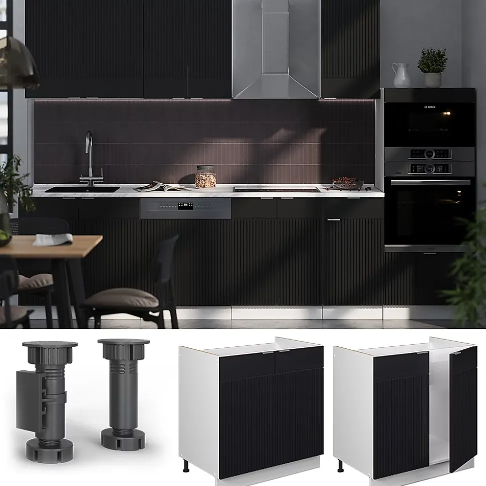 Vicco Meuble bas sous-évier Noir rayé 80cm , PT Chêne