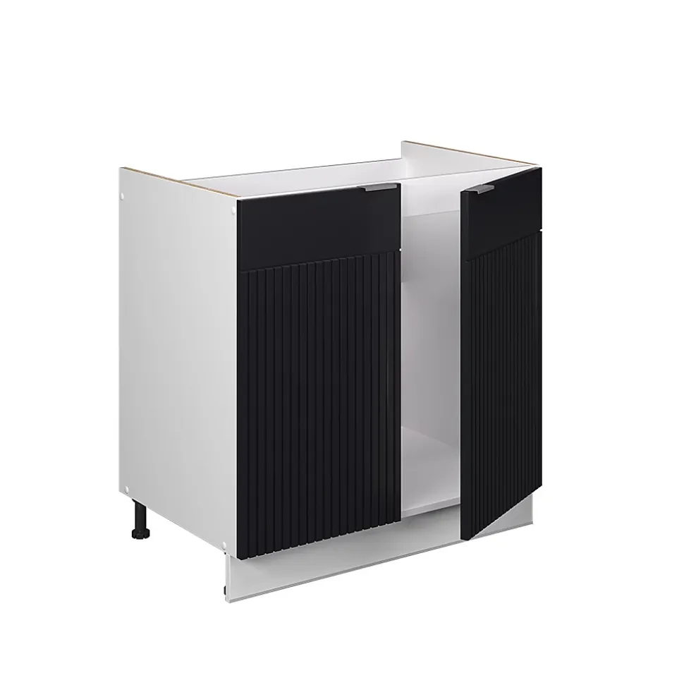 Vicco Meuble bas sous-évier Noir rayé 80cm , PT Chêne