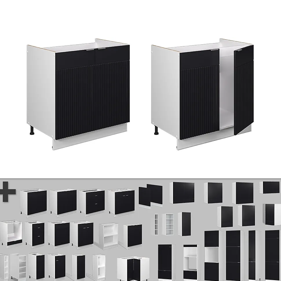 Vicco Meuble bas sous-évier Noir rayé 80cm , PT Chêne