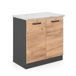 Vicco Meuble bas sous-évier Chêne de force doré 80cm PT Marbre