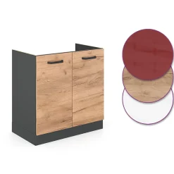 Vicco Meuble bas sous-évier Chêne de force doré 80cm PT Marbre