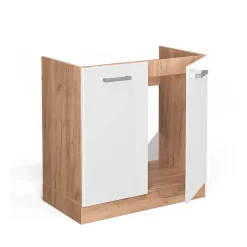 Vicco Meuble bas sous-évier Blanc Haute brillance 80cm PT Marbre