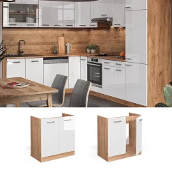 Vicco Meuble bas sous-évier Blanc Haute brillance 80cm PT Marbre