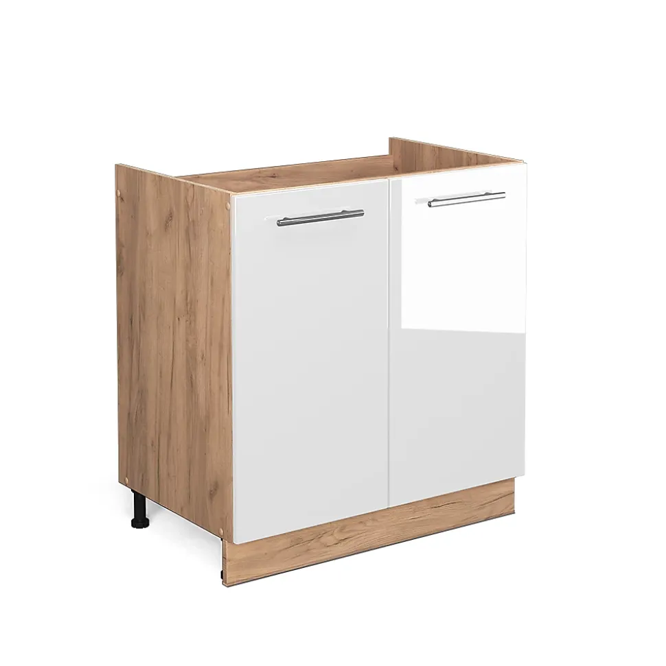 Vicco Meuble bas sous-évier Blanc Haute brillance 80cm sans PT