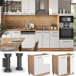 Vicco Meuble bas sous-évier Blanc Haute brillance 80cm sans PT