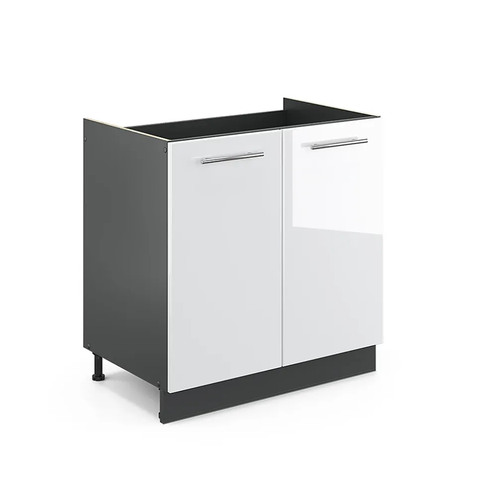 Vicco Meuble bas sous-évier Blanc Haute brillance 80cm sans PT