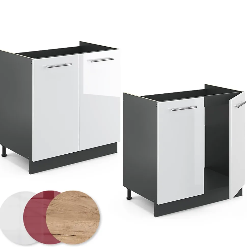 Vicco Meuble bas sous-évier Blanc Haute brillance 80cm sans PT