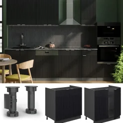 Vicco Meuble bas sous-évier Noir rayé 80cm , PT Marbre