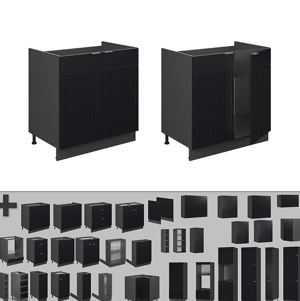 Vicco Meuble bas sous-évier Noir rayé 80cm , PT Marbre