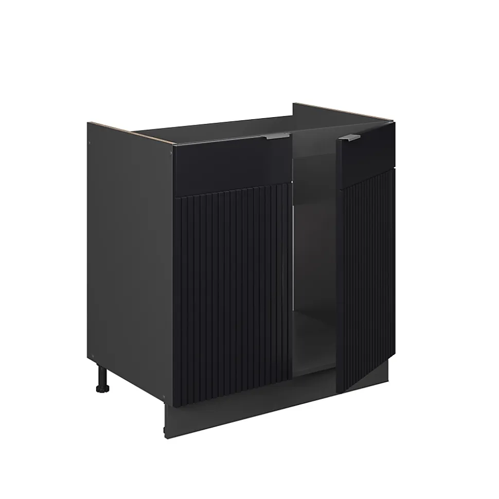 Vicco Meuble bas sous-évier Noir rayé 80cm , PT Marbre