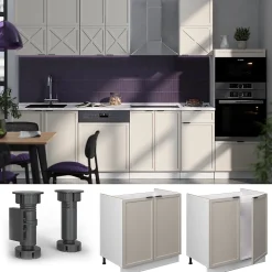 Vicco Meuble bas sous-évier GrisBeige 80cm , PT Marbre