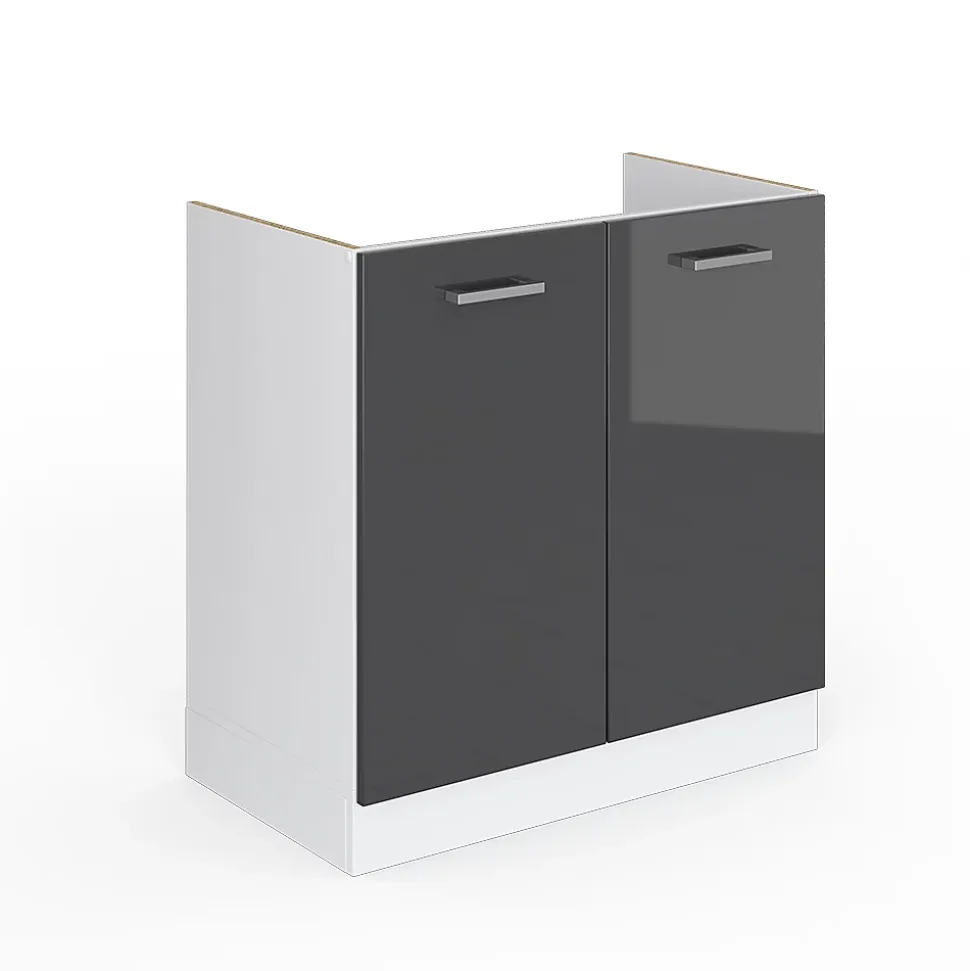 Vicco Meuble bas sous-évier Anthracite Haute brillance 80cm sans PT
