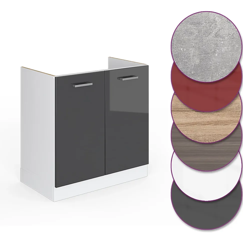 Vicco Meuble bas sous-évier Anthracite Haute brillance 80cm sans PT