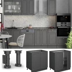 Vicco Meuble bas sous-évier Anthrazit-Gold Landhaus 80cm avec étagère, sans PT