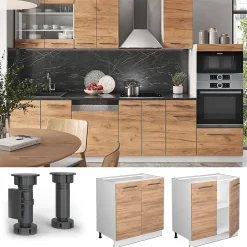 Vicco Meuble bas sous-évier Chêne de force doré 80cm avec étagère, sans PT