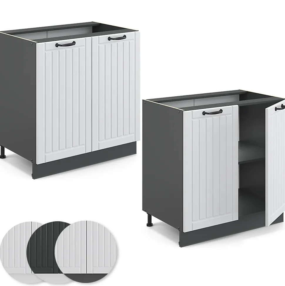 Vicco Meuble bas sous-évier Blanc campagne 80cm avec étagère, PT Anthracite