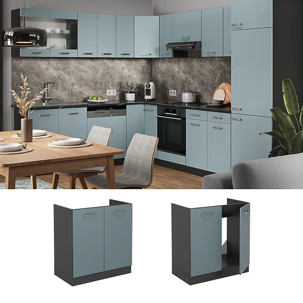Vicco Meuble bas sous-évier Bleu-gris 80cm sans PT