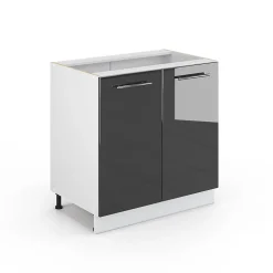 Vicco Meuble bas sous-évier Anthracite Haute brillance 80cm avec étagère, sans PT