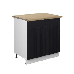 Vicco Meuble bas sous-évier Noir rayé 80cm avec étagère, PT Chêne