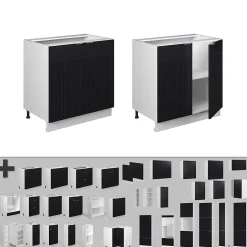 Vicco Meuble bas sous-évier Noir rayé 80cm avec étagère, PT Chêne