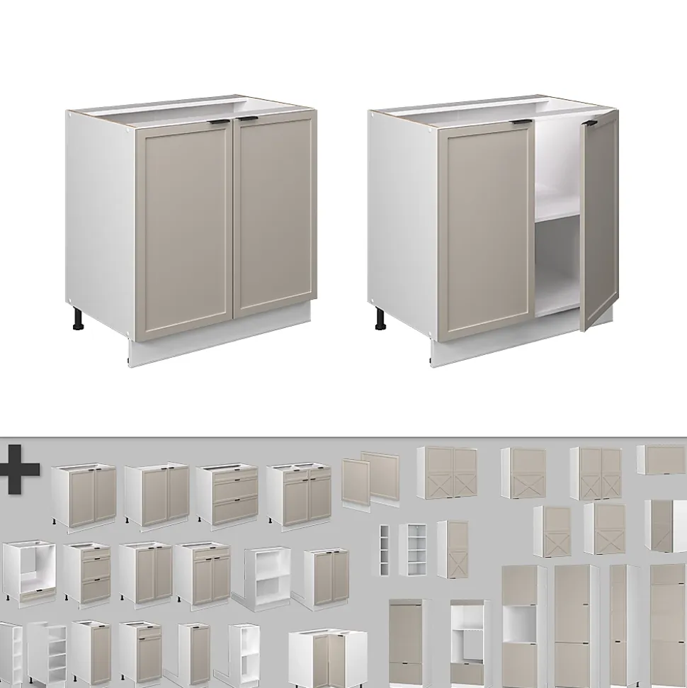 Vicco Meuble bas sous-évier GrisBeige 80cm avec étagère, PT Chêne