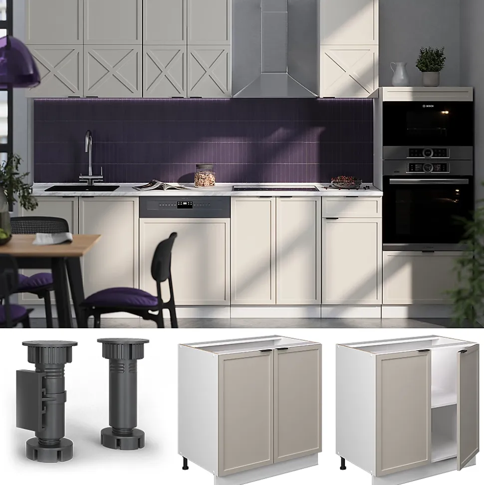 Vicco Meuble bas sous-évier GrisBeige 80cm avec étagère, PT Chêne