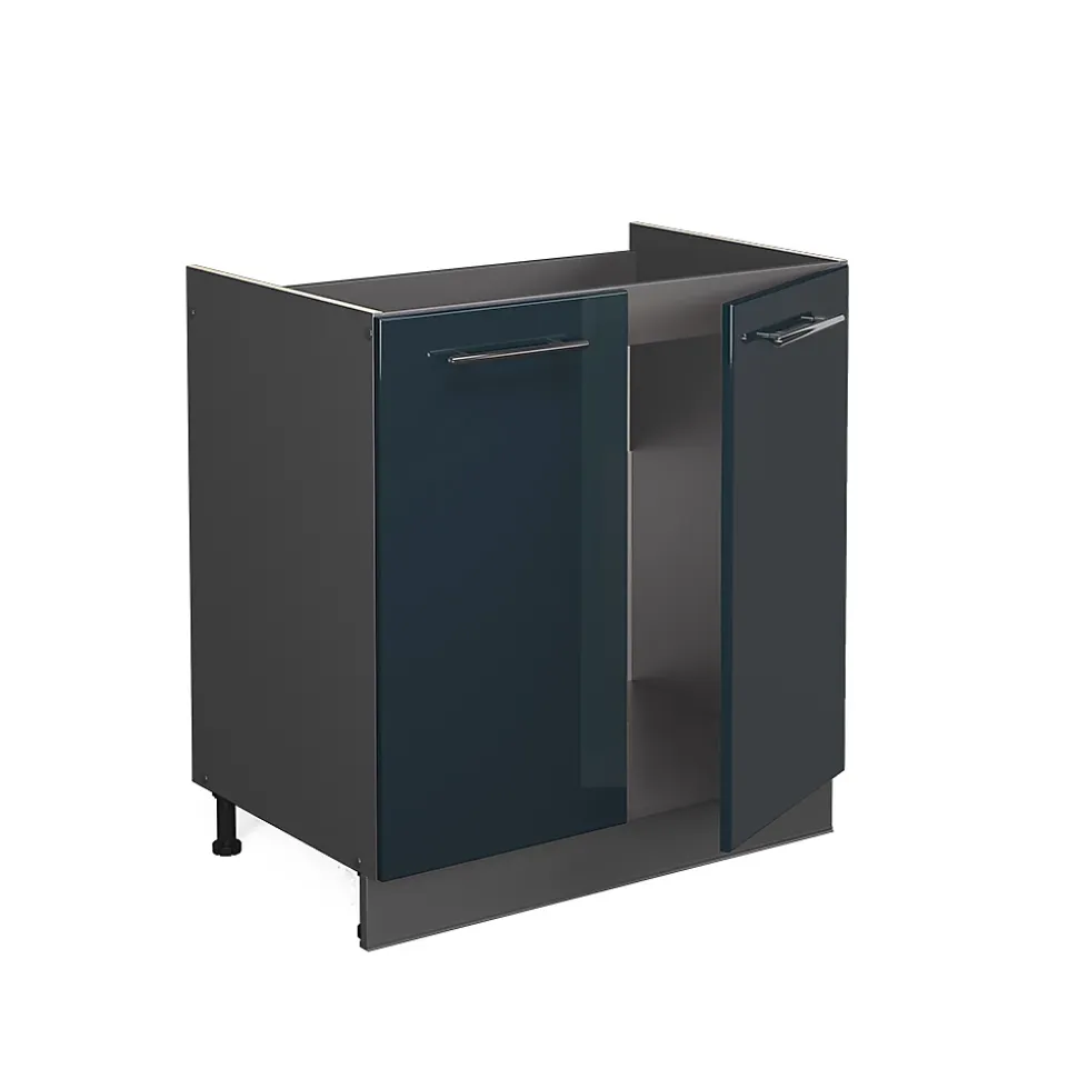 Vicco Meuble bas sous-évier Bleu foncé brillant 80cm , PT Chêne