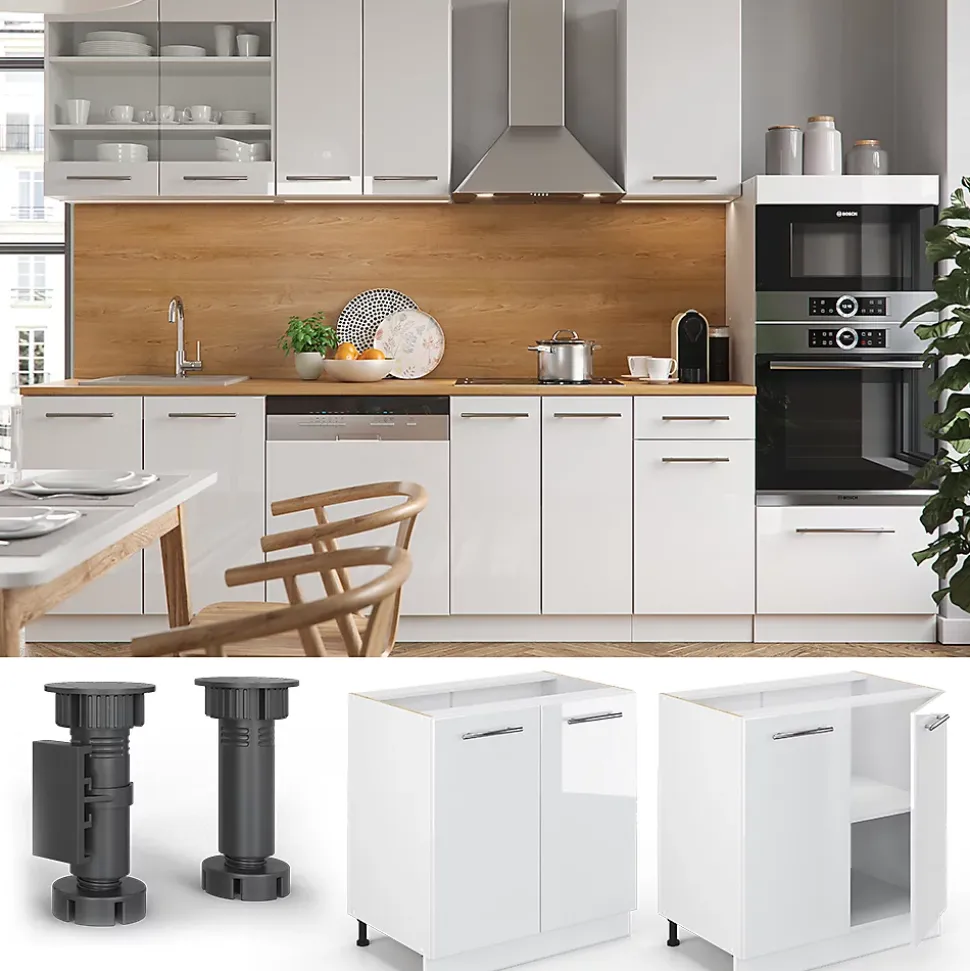 Vicco Meuble bas sous-évier Blanc Haute brillance 80cm avec étagère, PT Anthracite