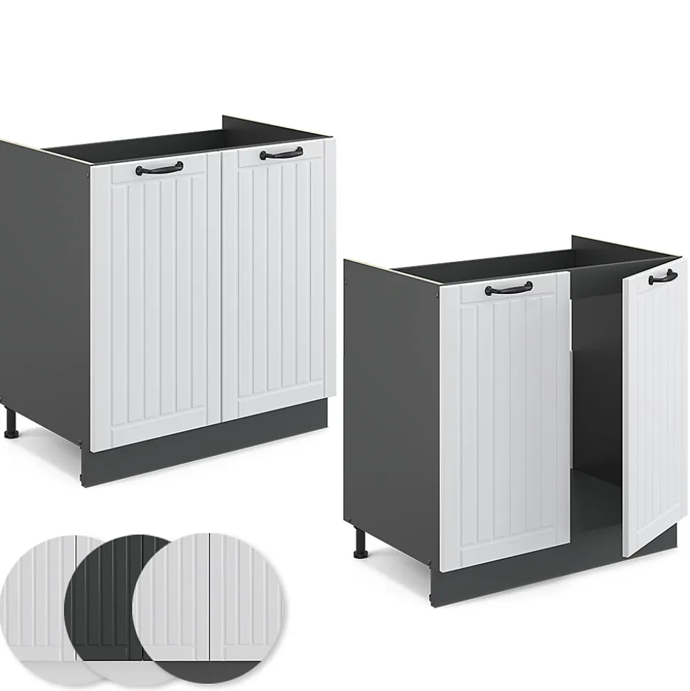 Vicco Meuble bas sous-évier Blanc campagne 80cm sans PT