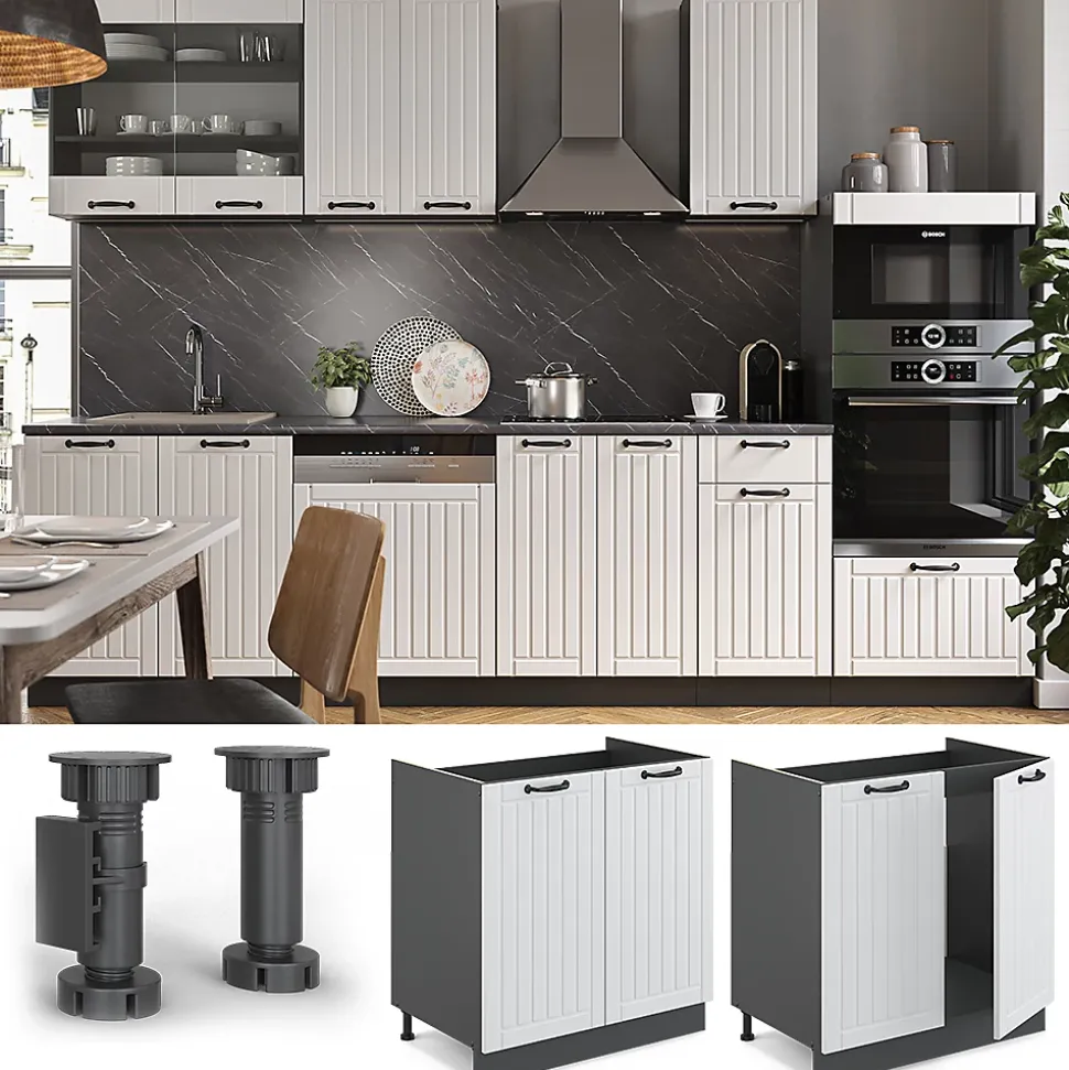 Vicco Meuble bas sous-évier Blanc campagne 80cm sans PT