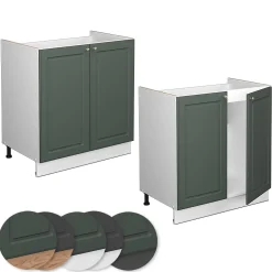 Vicco Meuble bas sous-évier Vert Or Campagne 80cm , PT Chêne