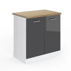 Vicco Meuble bas sous-évier Anthracite Haute brillance 80cm , PT Chêne