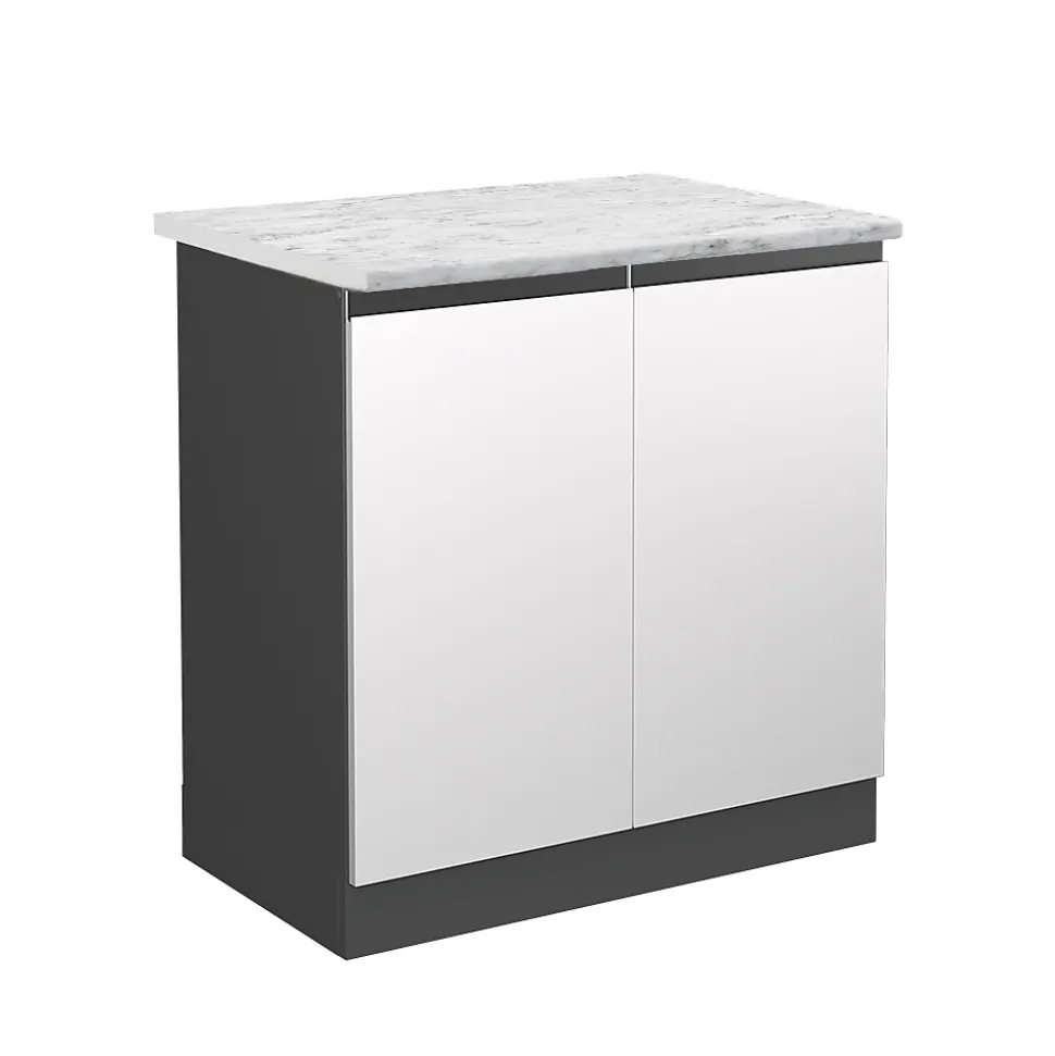 Vicco Meuble bas sous-évier Blanc 80cm PT Marbre