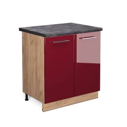 Vicco Meuble bas sous-évier Rouge bordeaux Haute brillance 80cm , PT Anthracite