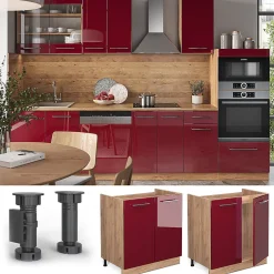 Vicco Meuble bas sous-évier Rouge bordeaux Haute brillance 80cm , PT Anthracite