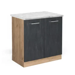 Vicco Meuble bas sous-évier Béton noir 80cm PT Marbre
