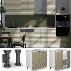 Vicco Meuble bas sous-évier Panneau en chêne 80cm avec étagère, PT Chêne