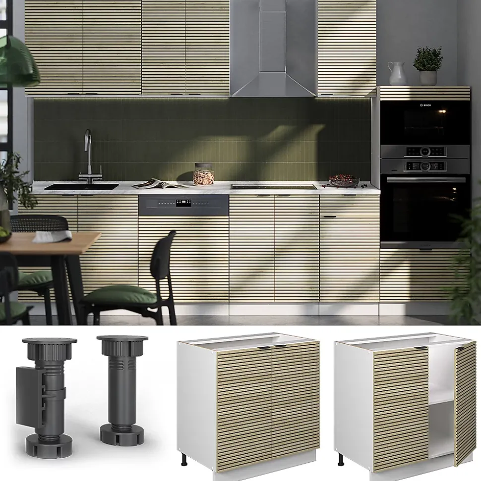 Vicco Meuble bas sous-évier Panneau en chêne 80cm avec étagère, PT Chêne