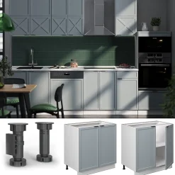 Vicco Meuble bas sous-évier Bleu clair-gris 80cm avec étagère, sans PT