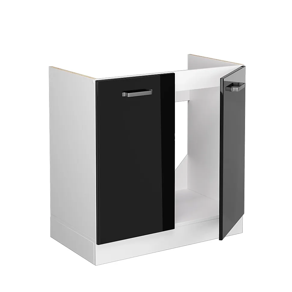 Vicco Meuble bas sous-évier Noir Haute brillance 80cm sans PT