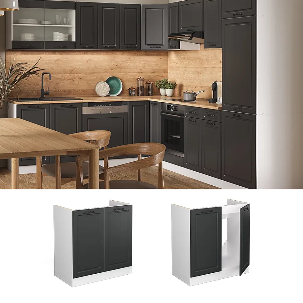 Vicco Meuble bas sous-évier Anthracite campagne 80cm sans PT