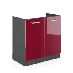 Vicco Meuble bas sous-évier Rouge brillant 80cm sans PT