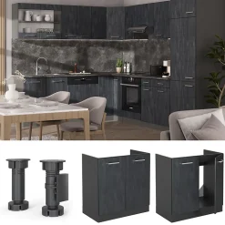 Vicco Meuble bas sous-évier Béton noir 80cm sans PT