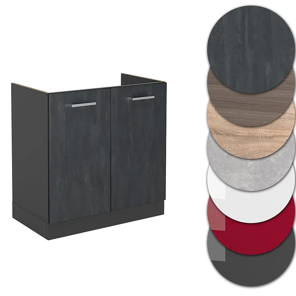 Vicco Meuble bas sous-évier Béton noir 80cm sans PT