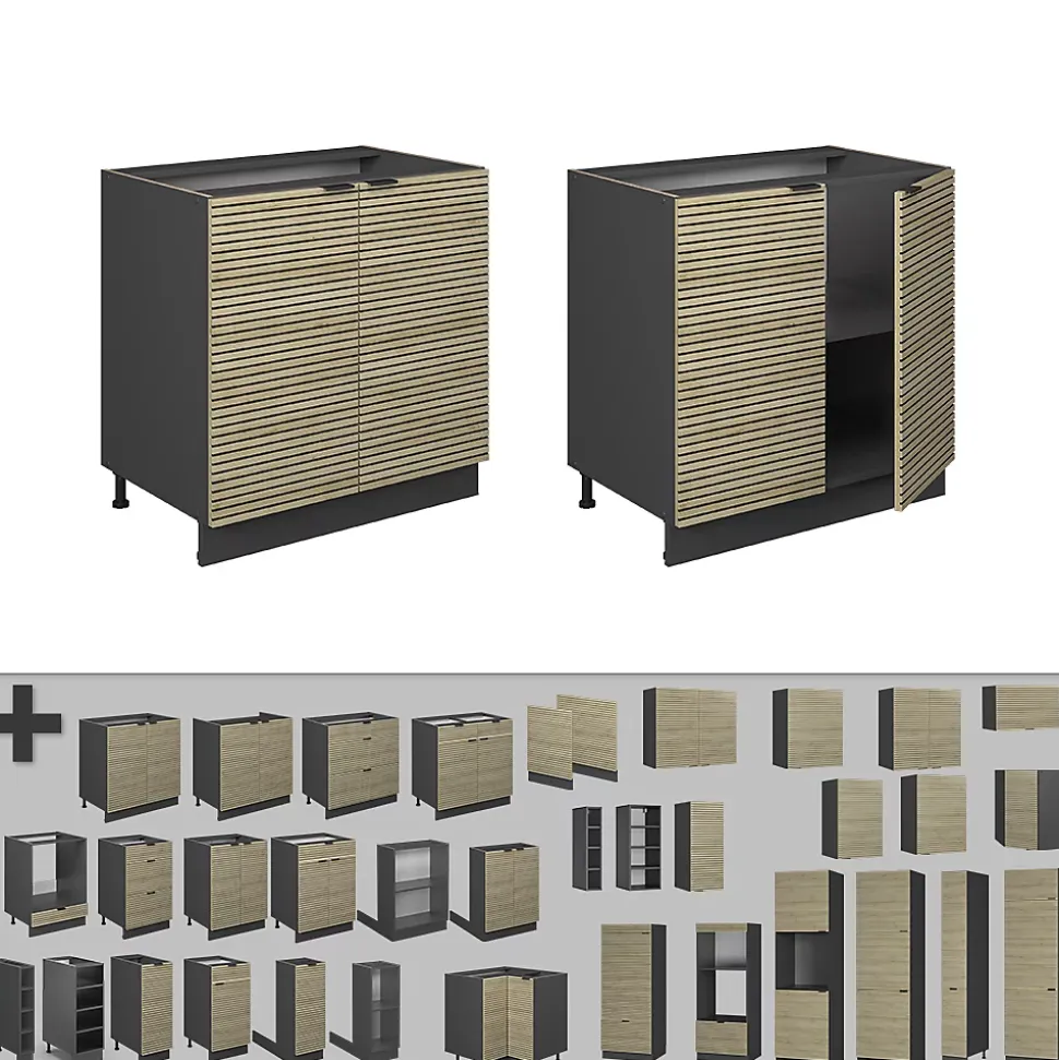 Vicco Meuble bas sous-évier Panneau en chêne 80cm avec étagère, PT Marbre