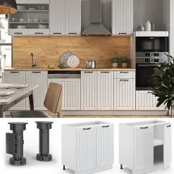 Vicco Meuble bas sous-évier Blanc campagne 80cm avec étagère, PT Anthracite
