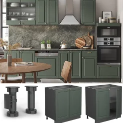 Vicco Meuble bas sous-évier Vert Or Campagne 80cm avec étagère, PT Chêne