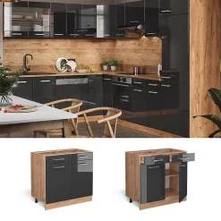 Vicco Meuble cuisine Anthracite Haute brillance 80cm sans PT