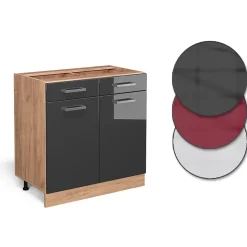 Vicco Meuble cuisine Anthracite Haute brillance 80cm sans PT