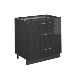 Vicco Meuble cuisine Anthracite Haute brillance 80cm avec 3 tiroirs, sans PT
